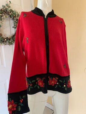 Tiara International Women's Holiday Sweater Vintage Christmas Collection